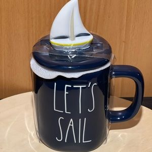Rae dunn “let’s sail” blue mug with sailboat topper